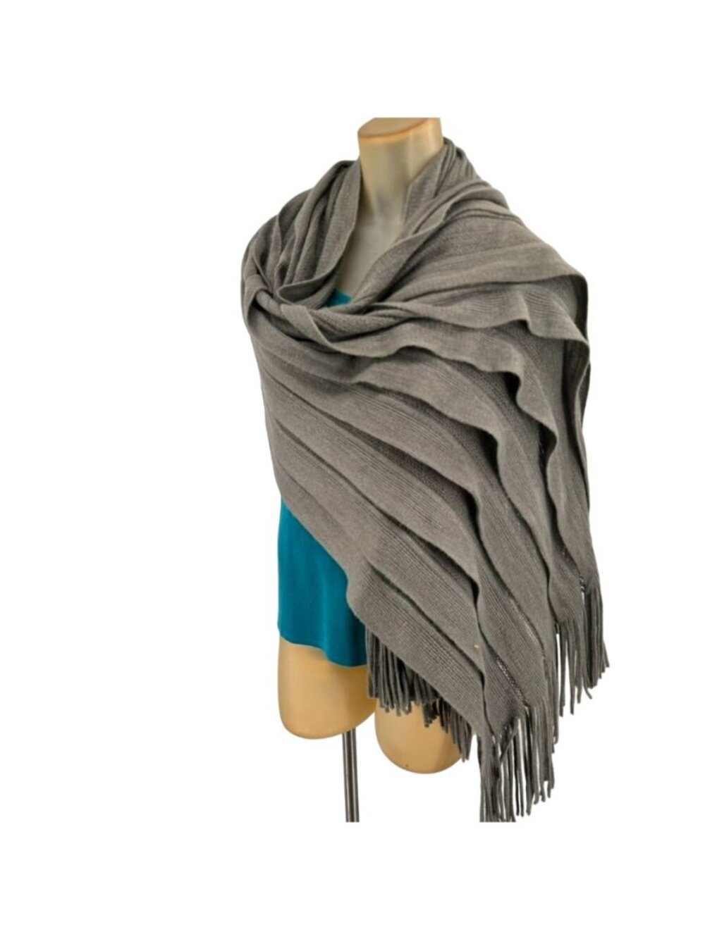 Soma Intimates Fringe Shawl Wrap Scarf Gray tiered 28 X 80